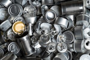 Pile of mixed aluminum and steel beverage cans ready for recycling in sydney